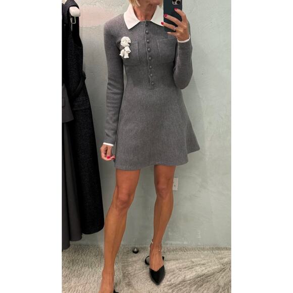 Self-Portrait Grey Crochet Flower Collared Knit Mini Dress S - Picture 5 of 10